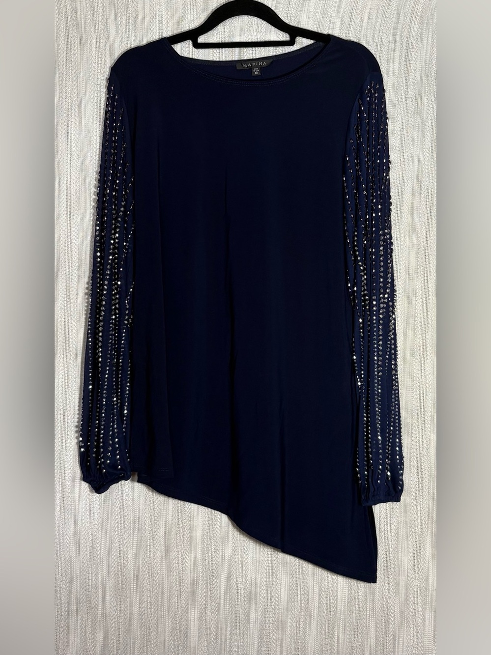MARINA Deep Navy Knit Top with Clean Neckline
